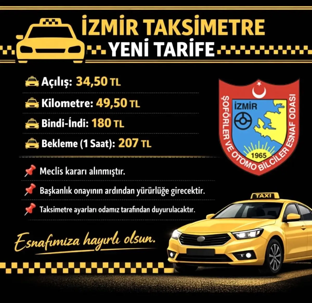 İzmir’de Taksi Ücretleri Artıyor: Yeni Tarifeler Belirlendi